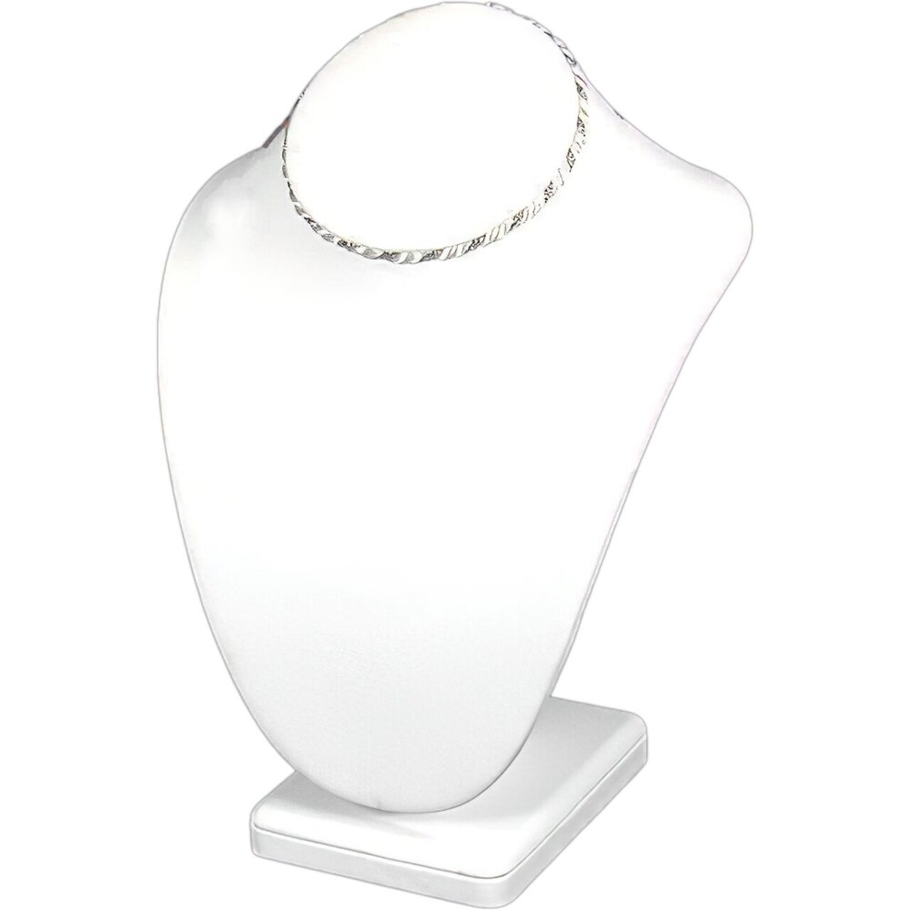 Necklace Bust Counter Display White Leather Silver Rope